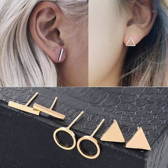 Jewelry - 🔴 3 Pair Set Of Earrings Bar Dainty Gold Jewelry